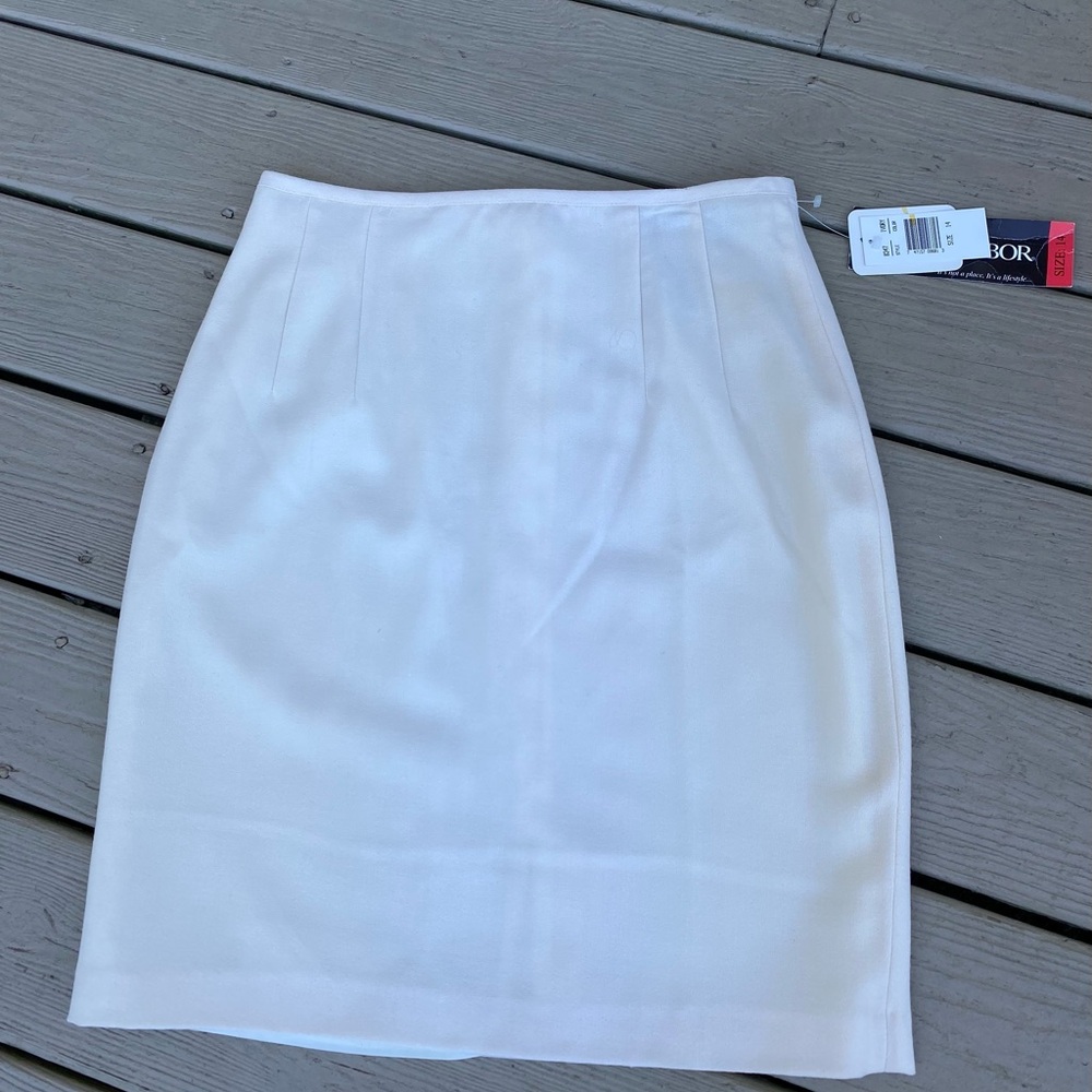NWT Sag Harbor - Ivory color wool pencil lined midi skirt, Size: 14